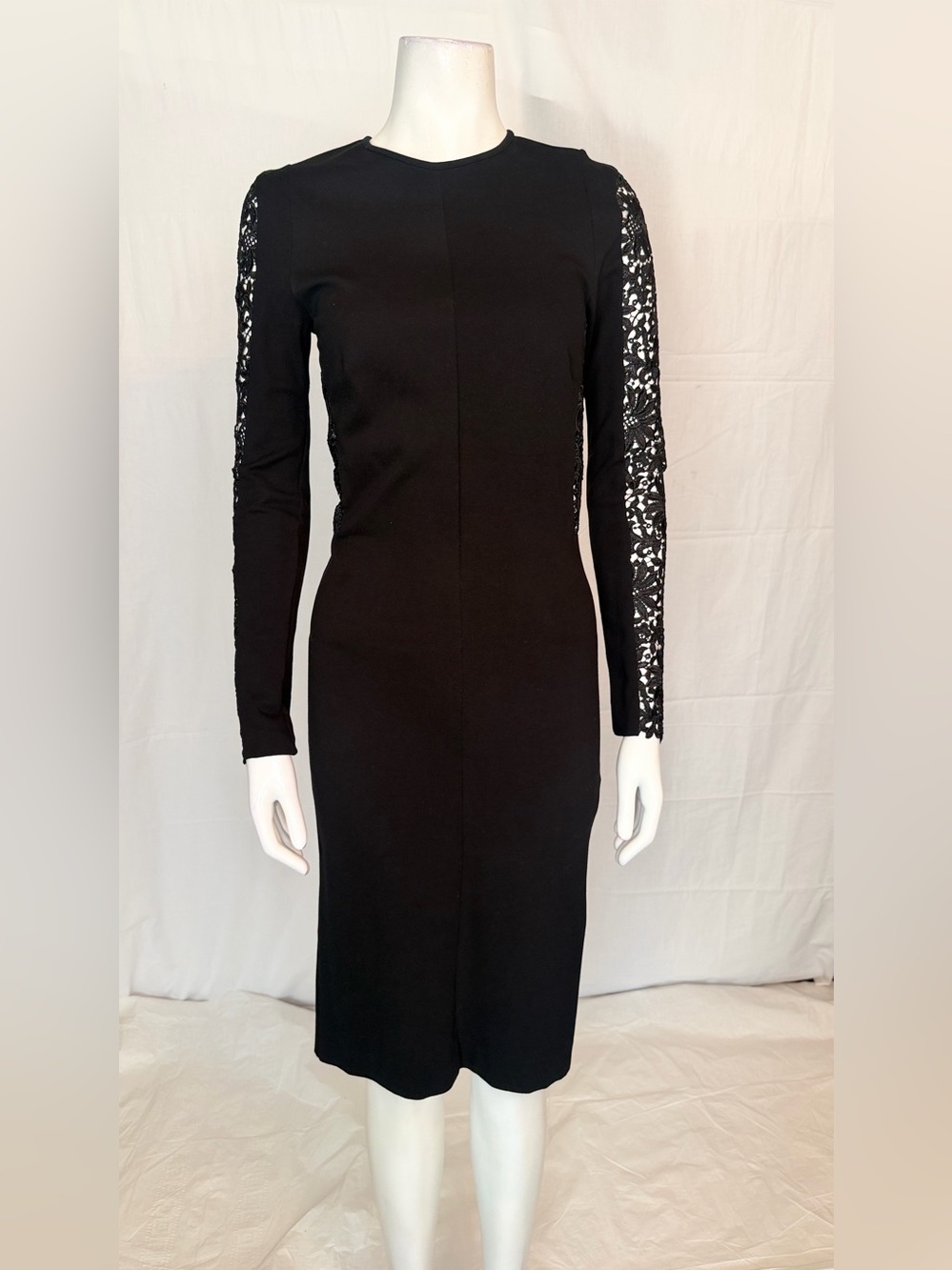 Stella McCartney Black Long-Sleeve Lace-Panel Midi Dress